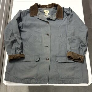 LL Bean Field Coat Canvas Barn Jacket Slate Blue Corduroy Trim womans 2XL